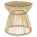 Round Rattan Side Table with Glass Top for Garden Patio and Balcony by Outsunny