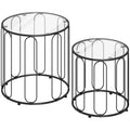 Coffee Tables, Modern Side Tables For Living Room Set of 2 - Tempered Glass & Black Metal Frame Homcom