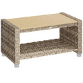 Rattan Coffee Table with Two-Tier Storage for Outdoor Seating Areas Light Brown AOSOM