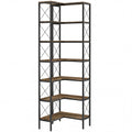 Corner Bookcase with 6 Shelves for Space Saving Storage in Small Rooms Rustic Brown