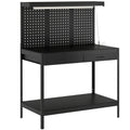 Workbench with Storage, LED Light and Power Outlets for Garage or Workshop Black AOSOM