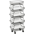 HOMCOM 5 Tier Storage Trolley, Stackable Fruit Vegetable Cart for Kitchen, Living Room, 40 x 2 x 97 cm, Black AOSOM