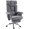 Dark grey big and tall massage office chair with pull-out footrest on a chrome base