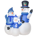 4ft inflatable snowman family of 3 in blue and white on a white background