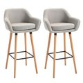 Set of 2 Upholstered Bar Stools with Solid Wood Legs for Kitchen or Dining Room Beige