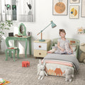 Toddler Bed and Dressing Table Set with Mirror and Stool for Kids Aged 3 to 6 Green AOSOM