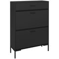 Slim Shoe Storage Cabinet for 12 Pairs with Three Drawers Ideal for Hallways Black