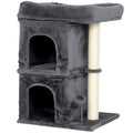 Cat Tree Tower with Two Condos and Scratching Post for Large Cats 66cm Dark Grey AOSOM