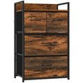 Rustic brown 4-drawer fabric chest of drawers with black steel frame