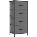 Grey 4-drawer fabric chest of drawers with steel frame on a white background