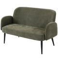 Green velvet-feel 2 seater sofa with black tapered metal legs on a white background