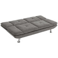 Grey chenille 3 seater convertible sofa bed laid flat as a bed on a white background