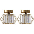 Pair of crystal ceiling lights with round canopies and 12 crystal bars, studio shot