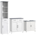 3 Piece White Bathroom Furniture Set Tall Storage Cabinet Sink Unit with Shelves and Drawers by kleankin
