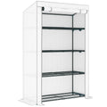 4 Tier Lean to Mini Greenhouse with Reinforced PE Cover and Roll-Up Door Grey by Outsunny