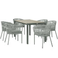 Grey 6 Seater Rattan Garden Dining Set with Rectangular Acacia Table and Cushions by Outsunny
