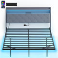 King Size Floating Bed Frame with LED Lights, Charging Ports and Storage Shelves, Grey Homcom