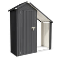Dark grey 2-in-1 steel firewood shed with closed tool cabinet and open log rack
