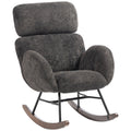 HOMCOM dark grey raindrop velvet rocking chair with adjustable headrest and rubberwood rockers