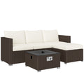 Five Piece Rattan Garden Sofa Set with Fire Pit Table and Footstool Brown