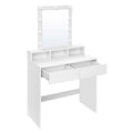 Vasagle white dressing table with Hollywood-style lighted mirror, two drawers and open shelf