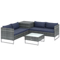 4 Seater Rattan Garden Furniture Set with Storage Box and Coffee Table, Mixed Grey Outsunny