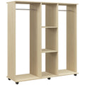 Open Wardrobe with Rails and Shelves for Easy Bedroom Storage on Wheels Natural Wood Finish