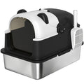 Extra Large Enclosed Stainless Steel Cat Litter Box With Scoop and Lid for Odour Control Black