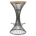 Elm wood bar stool with dark grey metal hourglass base