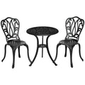 3 Piece Black Cast Aluminium Garden Bistro Set With Umbrella Hole by Outsunny