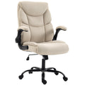 Cream white linen-look executive office chair with flip-up armrests on a white background