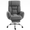 Dark grey faux linen executive office chair with flip-up armrests on a chrome base, front view on white