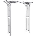 Metal Garden Arch with Trellis Sides for Climbing Plants and Outdoor Decor Dark Grey Outsunny