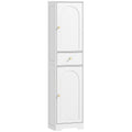 Tall Bathroom Storage Cabinet with Arched Double Doors and Shelves for Home, White