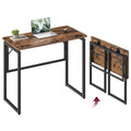 Rustic brown Vasagle folding desk shown open with a laptop and again folded flat