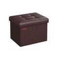 Chestnut brown folding footstool with a tufted lid on a plain background