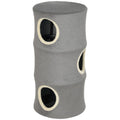 PawHut four-tier cat tower in grey plush with three round entry holes, studio shot