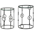 Nesting Side Tables Set of 2 Space Saving Coffee Tables with Glass Tops Black