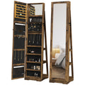 Lockable Rustic Brown Jewellery Cabinet With 360° Swivel and Full Length Mirror by HOMCOM