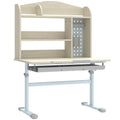 Height Adjustable Kids Study Desk With Tilt Top Storage Hutch And Pegboard Natural AOSOM