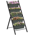 Grey 5 Tier Vertical Garden Planter Stand With Containers For Vegetables And Flowers