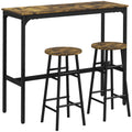 Bar Table and Stools Set for Two Compact Dining with Oak Effect Top White Frame AOSOM