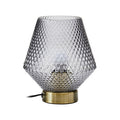 Grey smoked embossed glass table lamp with gold ring base