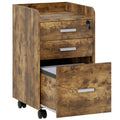 3 Drawer Lockable Mobile Filing Cabinet For Home Office Storage, Rustic Brown Homcom