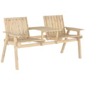 Wooden Garden Bench for Two with Middle Table and Parasol Hole Natural Finish Outsunny
