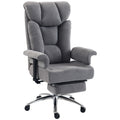 Dark grey fabric big and tall office chair with footrest and chrome base on a white background