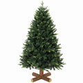5ft green hinged artificial Christmas tree on a log-style base on white