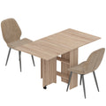 HOMCOM drop-leaf dining table set with 2 velvet chairs in natural wood finish