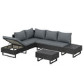 Adjustable Garden Corner Sofa Set with Reclining Backrest and Removable Cushions For Outdoor Relaxation, Dark Grey Outsunny