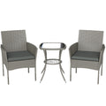 Rattan Garden Bistro Set for Small Spaces with Cushioned Chairs and Glass Table Outsunny